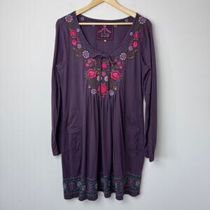 Johnny Was Los Angeles 100% Cotton Purple Mini Dress Size Large